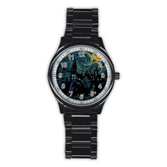 Cartoon Starry Night Vincent Van Gofh Stainless Steel Round Watch by Jancukart