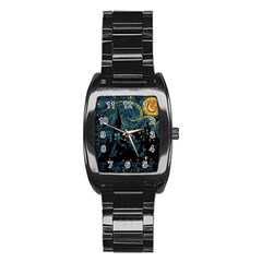 Cartoon Starry Night Vincent Van Gofh Stainless Steel Barrel Watch by Jancukart