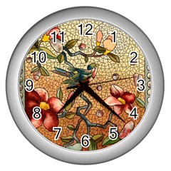 Flower Cubism Mosaic Vintage Wall Clock (silver) by Jancukart