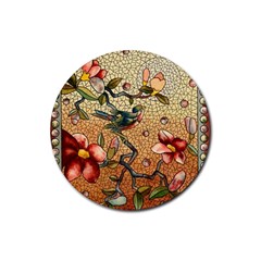 Flower Cubism Mosaic Vintage Rubber Round Coaster (4 Pack) by Jancukart