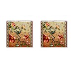 Flower Cubism Mosaic Vintage Cufflinks (Square) Front(Pair)