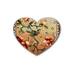 Flower Cubism Mosaic Vintage Rubber Heart Coaster (4 Pack) by Jancukart