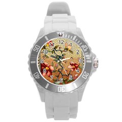 Flower Cubism Mosaic Vintage Round Plastic Sport Watch (l)