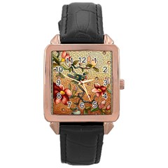 Flower Cubism Mosaic Vintage Rose Gold Leather Watch  by Jancukart