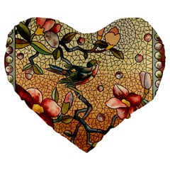 Flower Cubism Mosaic Vintage Large 19  Premium Flano Heart Shape Cushions