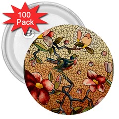 Flower Cubism Mosaic Vintage 3  Buttons (100 Pack) 