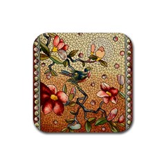 Flower Cubism Mosaic Vintage Rubber Coaster (square)