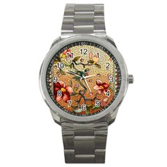 Flower Cubism Mosaic Vintage Sport Metal Watch by Jancukart