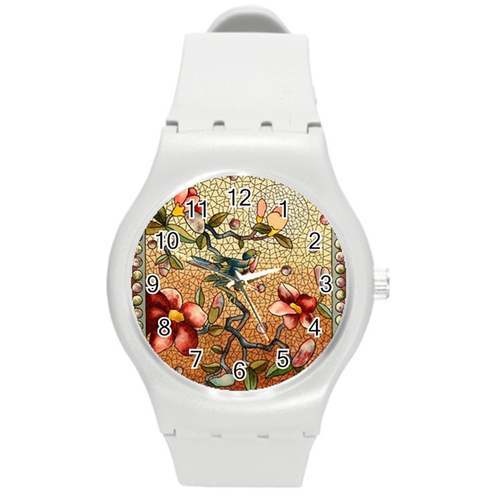 Flower Cubism Mosaic Vintage Round Plastic Sport Watch (M)