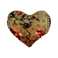 Flower Cubism Mosaic Vintage Standard 16  Premium Flano Heart Shape Cushions