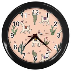 Llamas Pattern Wall Clock (black) by Jancukart