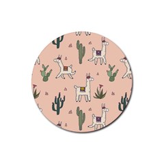 Llamas Pattern Rubber Coaster (round) by Jancukart