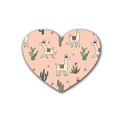 Llamas Pattern Rubber Heart Coaster (4 Pack) by Jancukart