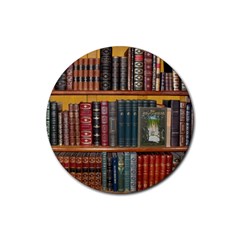 Books Library Bookshelf Bookshop Rubber Coaster (round)