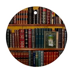 Books Library Bookshelf Bookshop Round Ornament (two Sides)