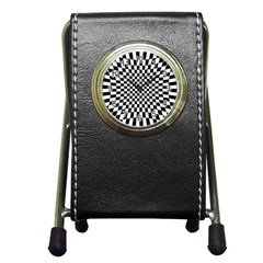 Illusion Checkerboard Black And White Pattern Pen Holder Desk Clock by Zezheshop