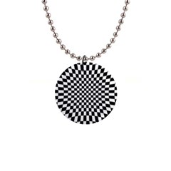 Illusion Checkerboard Black And White Pattern 1  Button Necklace