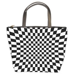 Illusion Checkerboard Black And White Pattern Bucket Bag by Zezheshop