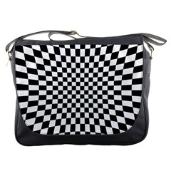 Illusion Checkerboard Black And White Pattern Messenger Bag by Zezheshop