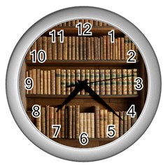 Books Bookcase Old Books Historical Wall Clock (silver) by Amaryn4rt