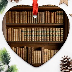 Books Bookcase Old Books Historical Heart Ornament (two Sides) by Amaryn4rt