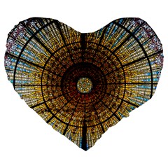 Barcelona Stained Glass Window Large 19  Premium Heart Shape Cushions by Amaryn4rt