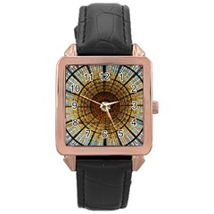 Barcelona Stained Glass Window Rose Gold Leather Watch  by Amaryn4rt