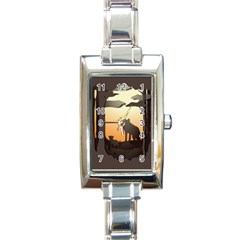 Vectors Painting Wolves Nature Forest Rectangle Italian Charm Watch by Amaryn4rt