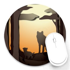 Vectors Painting Wolves Nature Forest Round Mousepads by Amaryn4rt