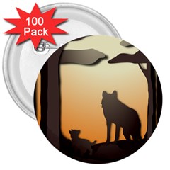 Vectors Painting Wolves Nature Forest 3  Buttons (100 Pack)  by Amaryn4rt