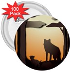 Vectors Painting Wolves Nature Forest 3  Buttons (100 pack)  Front