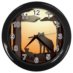 Vectors Painting Wolves Nature Forest Wall Clock (black)