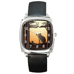 Vectors Painting Wolves Nature Forest Square Metal Watch by Amaryn4rt