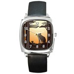 Vectors Painting Wolves Nature Forest Square Metal Watch Front