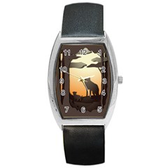 Vectors Painting Wolves Nature Forest Barrel Style Metal Watch by Amaryn4rt