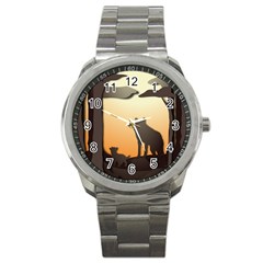 Vectors Painting Wolves Nature Forest Sport Metal Watch by Amaryn4rt