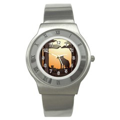 Vectors Painting Wolves Nature Forest Stainless Steel Watch by Amaryn4rt