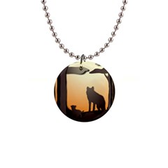 Vectors Painting Wolves Nature Forest 1  Button Necklace by Amaryn4rt