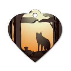 Vectors Painting Wolves Nature Forest Dog Tag Heart (one Side) by Amaryn4rt