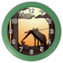 Vectors Painting Wolves Nature Forest Color Wall Clock by Amaryn4rt