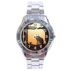 Vectors Painting Wolves Nature Forest Stainless Steel Analogue Watch by Amaryn4rt