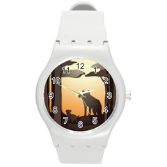 Vectors Painting Wolves Nature Forest Round Plastic Sport Watch (m) by Amaryn4rt