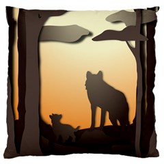 Vectors Painting Wolves Nature Forest Large Cushion Case (one Side) by Amaryn4rt