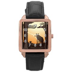 Vectors Painting Wolves Nature Forest Rose Gold Leather Watch  by Amaryn4rt