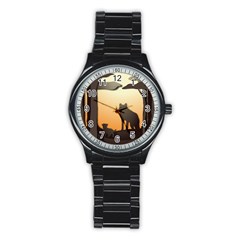 Vectors Painting Wolves Nature Forest Stainless Steel Round Watch by Amaryn4rt