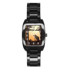 Vectors Painting Wolves Nature Forest Stainless Steel Barrel Watch by Amaryn4rt