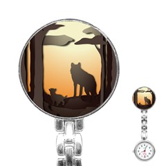 Vectors Painting Wolves Nature Forest Stainless Steel Nurses Watch by Amaryn4rt