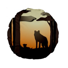 Vectors Painting Wolves Nature Forest Standard 15  Premium Flano Round Cushions by Amaryn4rt