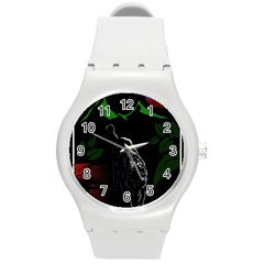 Nature Night Foliage Mountains Round Plastic Sport Watch (m) by Amaryn4rt