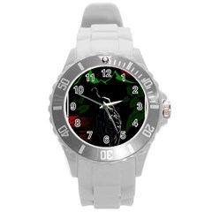 Nature Night Foliage Mountains Round Plastic Sport Watch (l) by Amaryn4rt